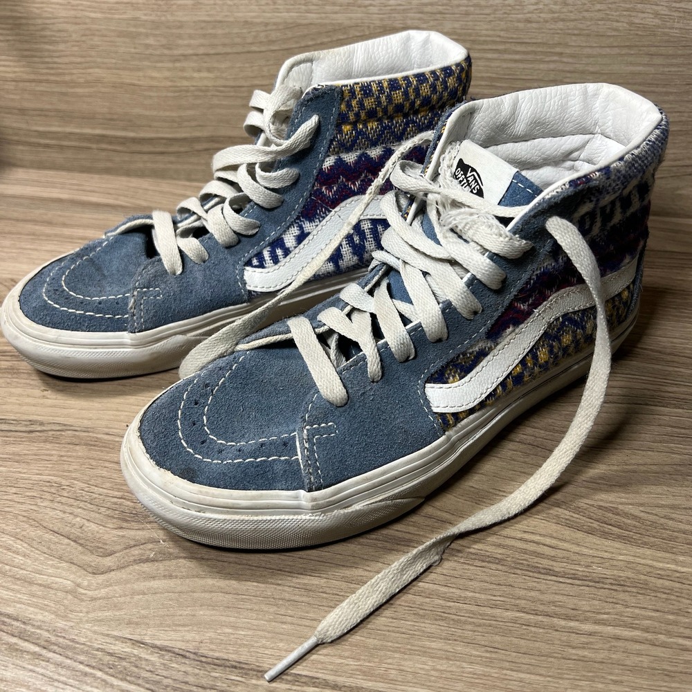 Vans Sk8 Hi High Top Sneakers‎ Blue Pattern Suede Lace Up Women US 5.5